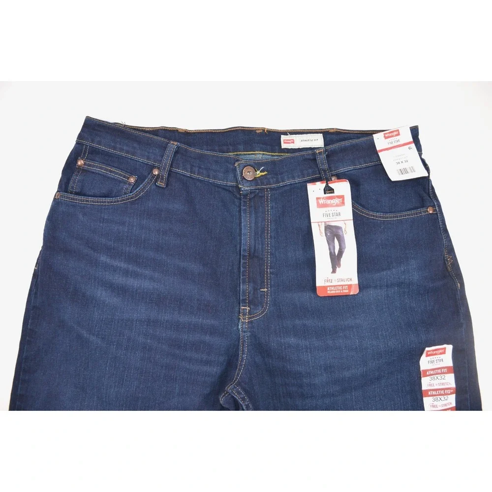 Wrangler Five Star Jeans Athletic Fit Blue Denim Jeans Mens 38x32 Dark Wash Nwts